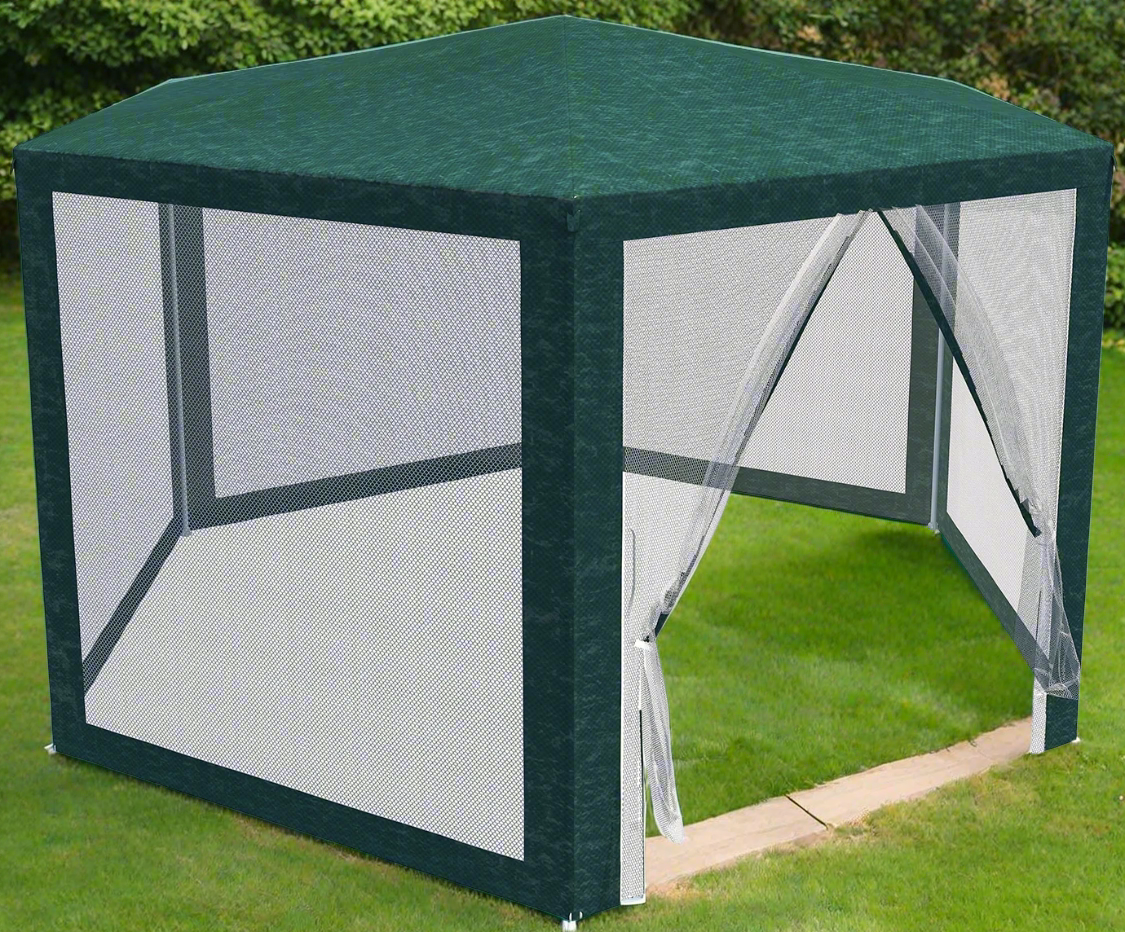 Pavilion/foisor de gradina hexagonal cu plasa impotriva insectelor, Zola, 4 x 4 x 2.5 m, prindere velcro, cadru din otel, polietilena, 100 g/m2, verde Pavilion/foisor de gradina hexagonal cu plasa impotriva insectelor, Zola, 4 x 4 x 2.5 m, prindere velcro, cadru din otel, polietilena, 100 g/m2, verde